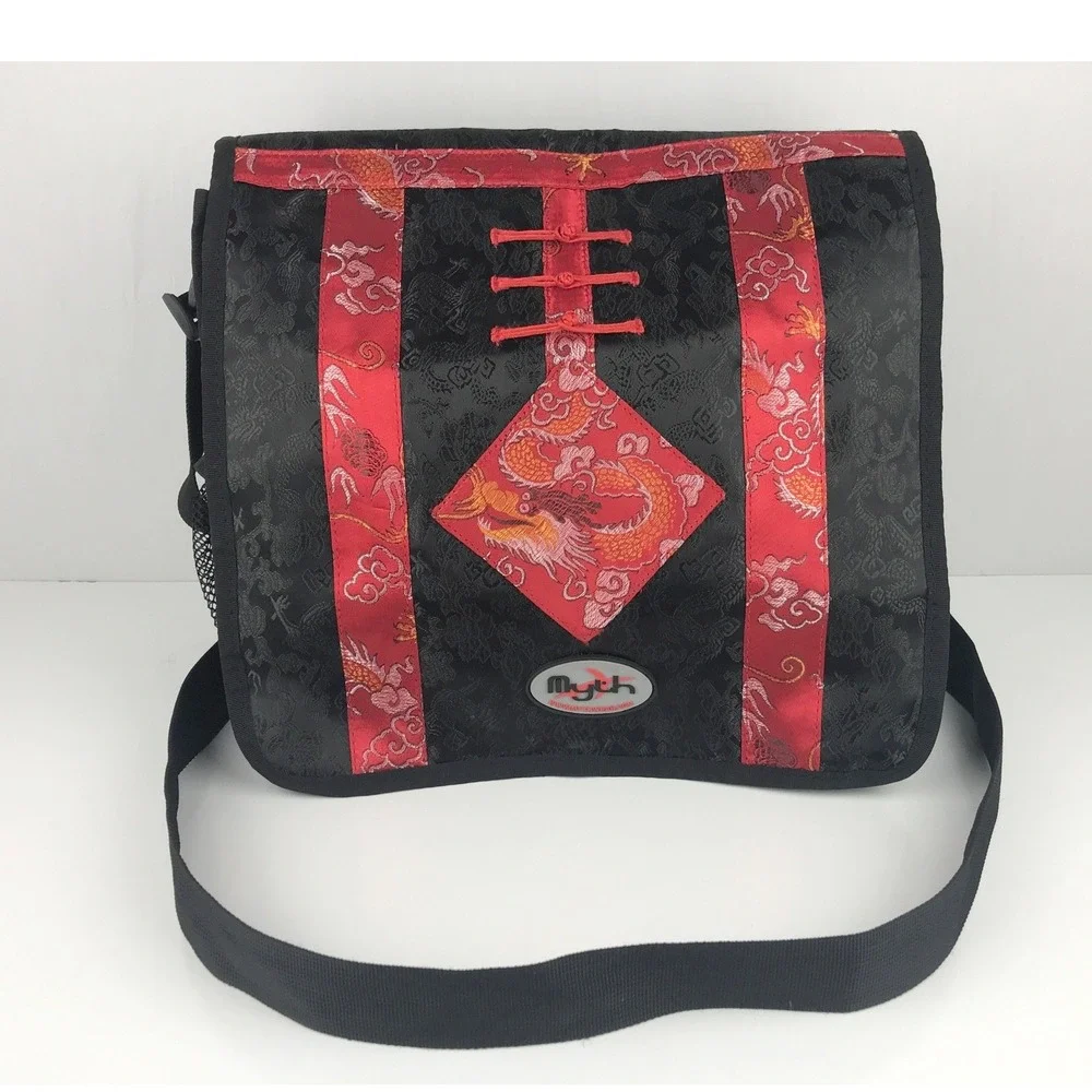 Mythwear Messenger Bag Black Red Dragon Print Crossbody PLEASE READ DESCRIPTION - Picture 1 of 16